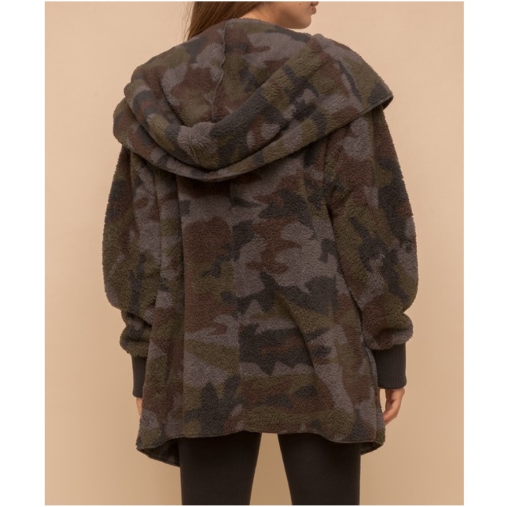 03 Cozy Camo Print Open Front Hoodie Jacket - Picture 6 of 6